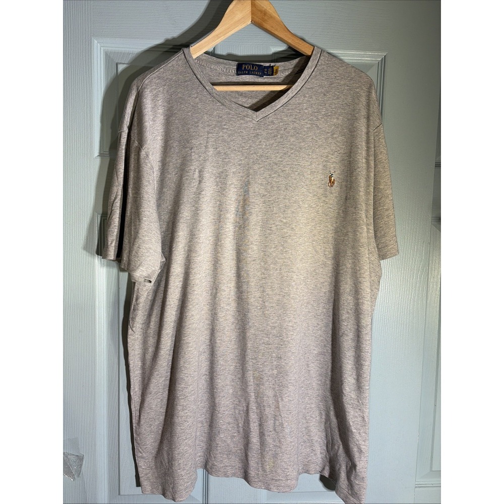 Polo Ralph Lauren Gray 100% Cotton V-Neck T-Shirt | Men's Size XL TALL